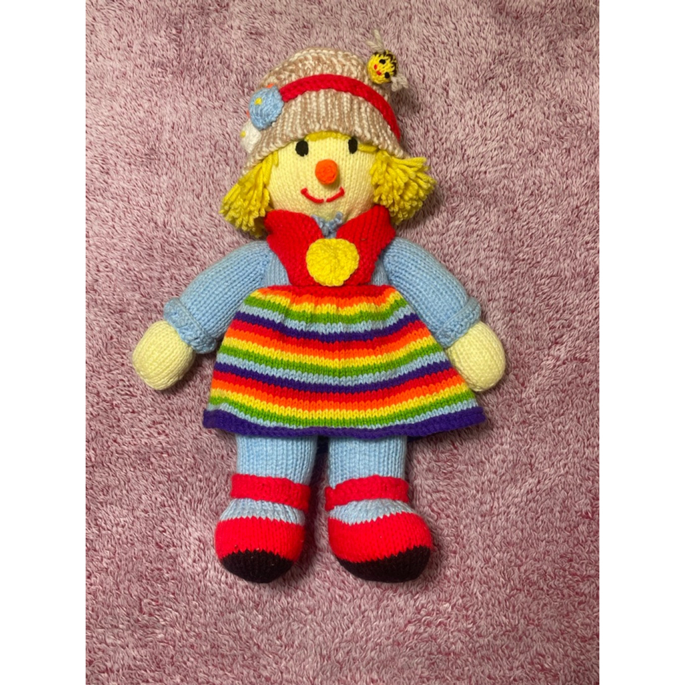 Girls vintage Jean greenhowe sally scarecrow Multicolor Rainbow Knit Doll